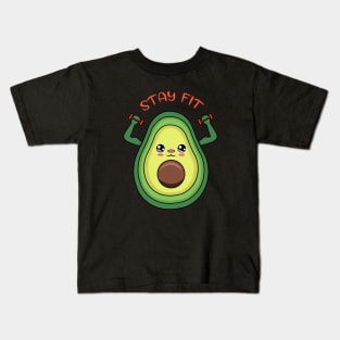 Stay Fit, cute avocado  lifting weights Kids T-Shirt